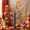 Retisee Thanksgiving Day Fall Tree Decor 24 Inches LED Light Autumn Decor with 3D Pumpkin Light 24 LED Timer USB Battery Operated Pumpkin Maple Leaves Indoor Outdoor for Fall Home Table Party (1.97 Ft)
