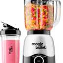 magic bullet Combo Blender, 600W, 48oz Pitcher, 16oz Cup with To-Go Lid, Easy Cleaning, Cross Blade, for Smoothies, Sauces, Shakes, Salsa, Hot Blends, Silver, MBF50200