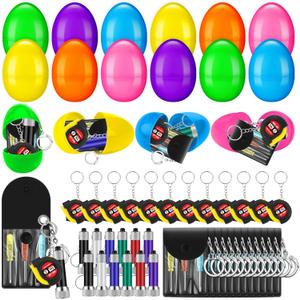 Chumia 48 Pcs/12 Set Easter Eggs Filled with Tape Measure Screwdriver LED Flashlight Keychain Prefilled Easter Basket Stuffers for Men Adult Employee Coworkers Gifts Bulk Egg Hunt Party Favors
