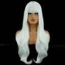 BERON White Wig Long Wavy White Wigs with Bangs for Women Daily Party Hairnet Include