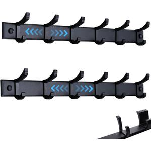 Coat Rack Wall Mount,Wall Coat Rack with 6 Movable Hooks,Black Coat Rack Wall Mount 2 Pack,Wall Mounted Coat Rack for Entryway,Bathroom, Kitchen,42.5cm