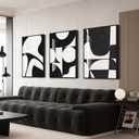QKF Black Framed Abstract Wall Art Geometric Black & White Canvas Paintings for Living Room Bedroom Bathroom Modern Minimalist High Gloss Decor 16x24 Inches 3 Piece Set