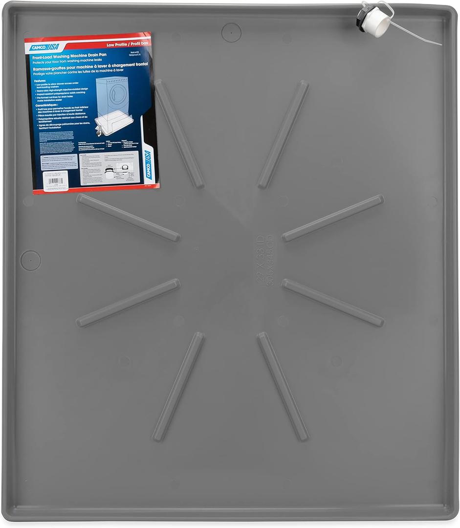 Camco Washing Machine Drain Pan | 31-inches x 35-inches (OD); 29-inches x 33-inches (ID) | Pewter (20788) (30.5" x 34.5")