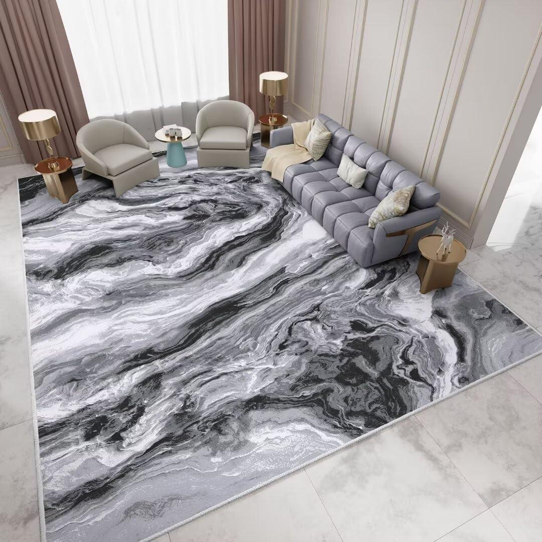 Washable Area Rug 9x12 - Artistic Style Modern Rug for Living Room Bedroom Dining Room, Soft Low Pile Machine Washable Carpet, Non Slip Non Shedding Area Rug - Grey/White, 9'x12' (9' x 12')