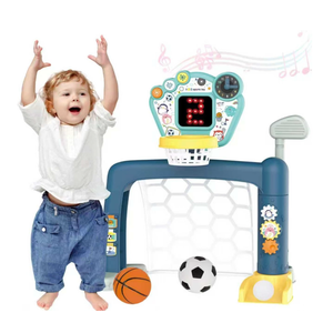 2026 Updated 4 in 1 Adjustable Basketball Hoop Soccer Goal for Toddlers 1-3,Kids Sports Toys with Golf Toy, LED Scoreboard, Music & Educational Games,Indoor & Outdoor Baby Activity Center