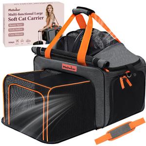 Cat Pet Carrier Soft Sided Bag Airline Approved, Foldable Travel Large Carrier for Small Kittens Medium Cats Up to 15 Lbs, Expandable Carrying Case for Car, Comfortable for Transport