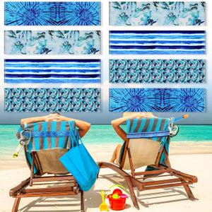 Boao 8 Pcs Large Towel Bands for Beach Chairs 15.75" x 1.97" Cruise Chairs Towel Bands Elastic Windproof Lounge Clips Strap Holder for Summer Pool Hawaiian Accessories Gifts (Fresh Style)