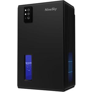 NineSky Dehumidifiers for Home, 1000 Sq.Ft Dehumidifier with 95oz Water Tank, Quiet Dehumidifier for Basement Bathroom Bedroom with 7-Color Ambient Light & Auto Shut Off, Black