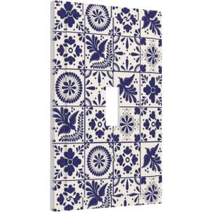 White/Blue Mexican Tile Single Toggle Light Switch Plates Outlet Covers Decorative 1 Gang Receptacle Wall Plate Mediterranean Morocco Spanish Ceramic Mosaic Bedroom Decorate Plug Light Switch Cover