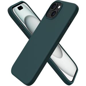 ORNARTO Compatible with iPhone 15 Case 6.1, Slim Liquid Silicone 3 Layers Full Covered Soft Gel Rubber Phone Case, Anti-Scratch Shockproof Protective Cover 6.1 Inch, Olive Green