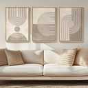 Framed Neutral Modern Minimalist Wall Art for Living Room, 3 Piece Boho Abstract Canvas Prints Artwork for Walls, Mid Century Boho Neutral Geometric Paintings for Bedroom Hallway Wall Decor, 16x24 In