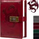 TIEFOSSI Dragon Leather Journal Notebook, Diary with Combination Lock, Lined/Blank Paper Notebook, B6 Writing Journals Stationery (Wine)