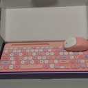 Retro Wireless Keyboard with Round Keycaps, 2.4GHz FullSize USB Cute Wireless Keyboard Mouse for Computer, Desktop, Laptop and Computer (PinkColorful)