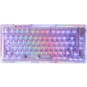 KiiBoom Phantom 81 75% Transparent Mechanical Gaming Keyboard, Hot Swappable Custom Gasket Keyboard with RGB Backlit, Clear Keycap, Rechargeable Battery, Triple Mode for Win/Mac (Phantom 81 V2 Purple)