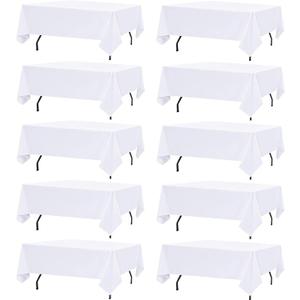 10 Pack White Table Cloth Rectangle Table Cloths for 8 Foot Rectangle Tables 60 X 126 Inch Washable Polyester Table Covers, Reusable & Wrinkle Resistant for Weddings, Parties, Events, and Everyday Use