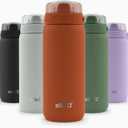 Ello Cooper 18oz Kids Stainless Steel Water Bottle Vacuum Insulated with Straw and Carry Handle, Leak Proof Locking Lid with Soft Silicone Spout, Fits Car Cupholder, Dishwasher Safe, Bonfire