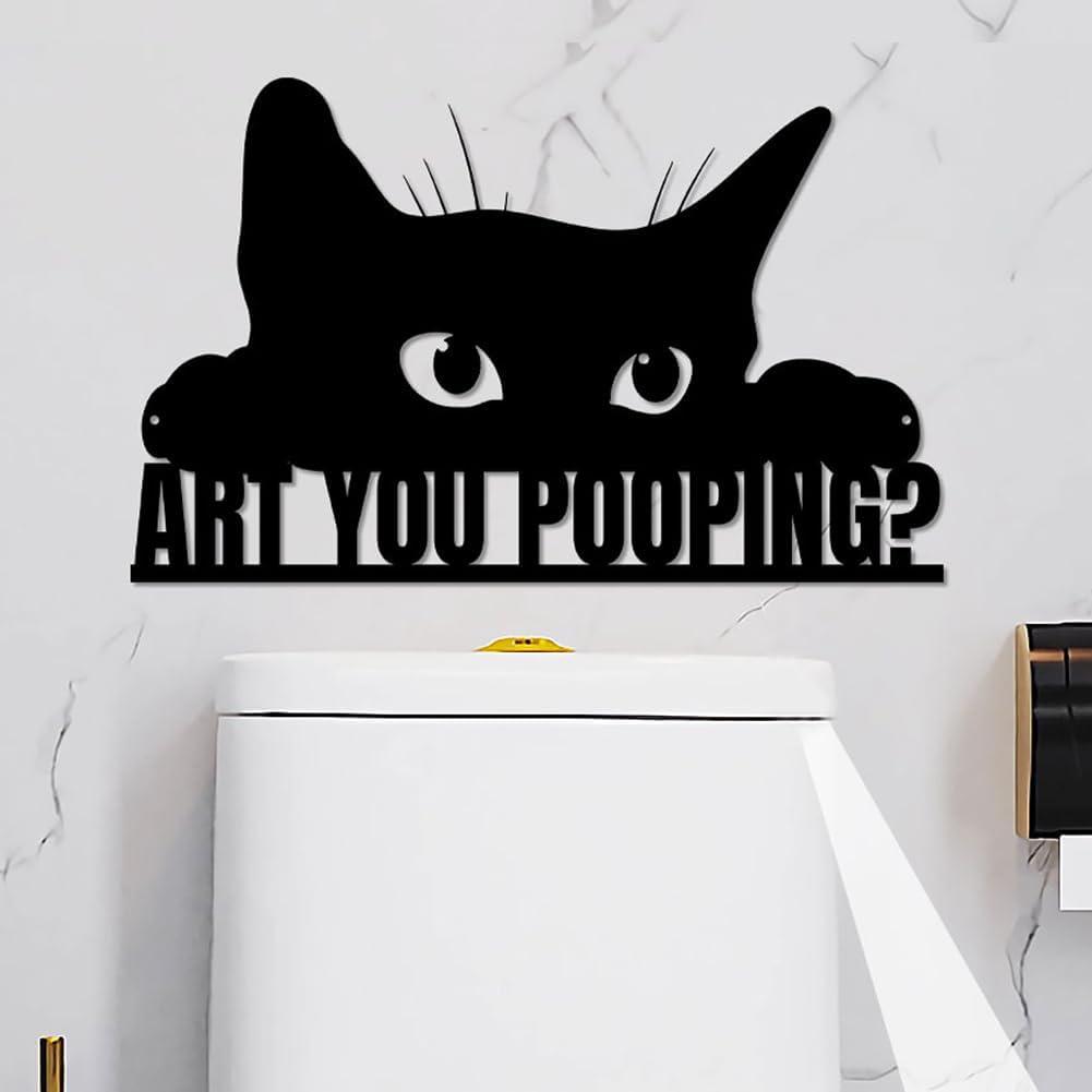 2 x are You Pooping Black Cat Bathroom Decor Wall Art,12x6 Inch Funny Restroom Metal Sign Animal Bathroom Wall Art for Toilet, Cat Lover Gifts for Women Home Decor