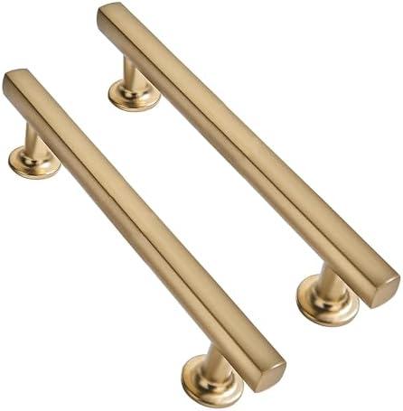 CABDM 4 inch (102mm) 2 Pack Brushed Brass Cabinet pulls Solid Heavy-Duty Handles Hardware for Kitchen Badroom Drawer Square Pulls Cupboard Cabinets, Antique Brass