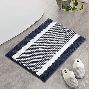 Bathroom Rug,Super Soft Microfiber Water Absorbent Bath Mats,Non-Slip Dry Quickly Stripe Carpet Green 18X27"