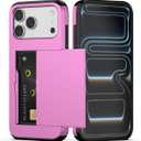 Nvollnoe Compatible with iPhone 17 Pro Max Case with Card Holder Dual Layer Heavy Duty Protective Shockproof Hidden Card Slot Slim Wallet Phone Case for Women&Men 6.9 inch(Hot Pink)