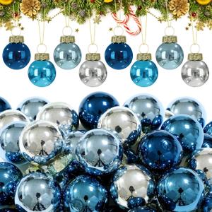 Tioncy 32 Pcs 1 Inch Mini Glass Christmas Ornaments Balls Shiny Christmas Balls Tiny Tree Hanging Decoration Small Colorful Ball Pendant for Xmas Party Supplies(Blue and Silvery)