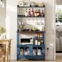 ChooChoo Farmhouse Coffee Bar Cabinet with Storage, Bakers Rack with Power Outlets, Microwave Stand Kitchen Cabinet with Hutch and 6 Hooks, Blue