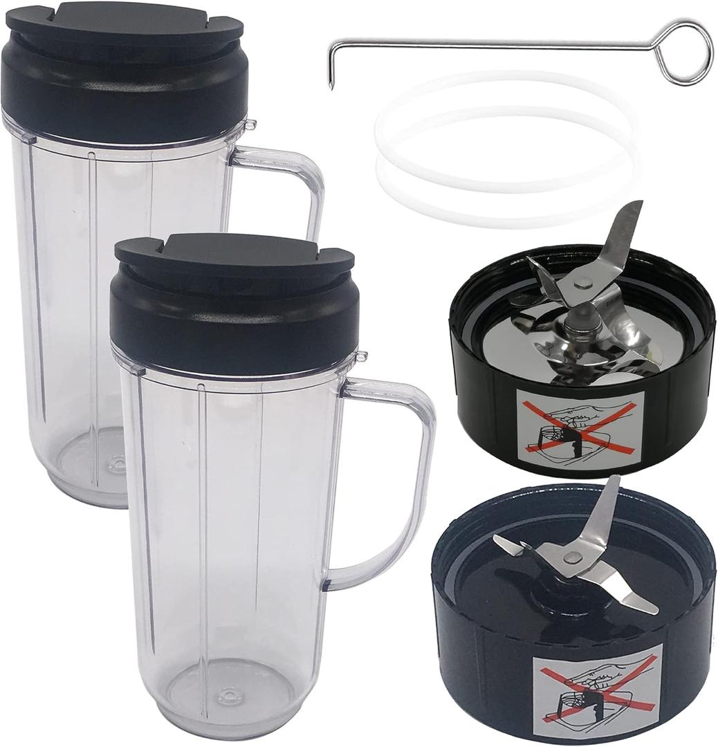 2pcs 22oz cup with lid and ice shaver balde cross blade Replacement Parts,Compatible with Magic Bullet Blender, Juicer and Mixer (Model MB1001/MB 1001B/MBR-1701/MBR1101/MBR-1702/MBR-0301/MBR-0701P)