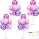4 Sets Pink and Purple Balloons Centerpieces for Table, Pastel Purple Pink Balloons Stand Kit for Table, Girls Women Birthday Wedding Bridal Baby Shower Party Decorations