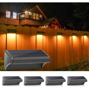 Aulanto Solar Fence Lights 4 Pack-Plus,100 Lumen Big Outdoor Solar Light IP65 Waterproof, Warm White and 10 RGB Modes,Fence Lights Otdoor Solar Lighting for Backyard,Garden,Fence,Wall,Deck,Stairs.