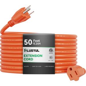 Outdoor Extension Cord 50 FT Waterproof, 16/3 Gauge Heavy Duty 3 Prong Extension Cord, 13A 1625W SJTW, ETL Listed, Great for Garden and Home, Orange