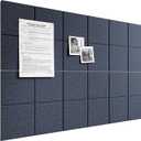 Bumusty Large Felt Bulletin Board, 36" x 24" Cork Board Alternative, 6-Pack Wall Tiles with 4-Compartment Design, 30 Push Pins, 40 Adhesive Tabs, Ideal for Office & Home Decor, Navy Blue