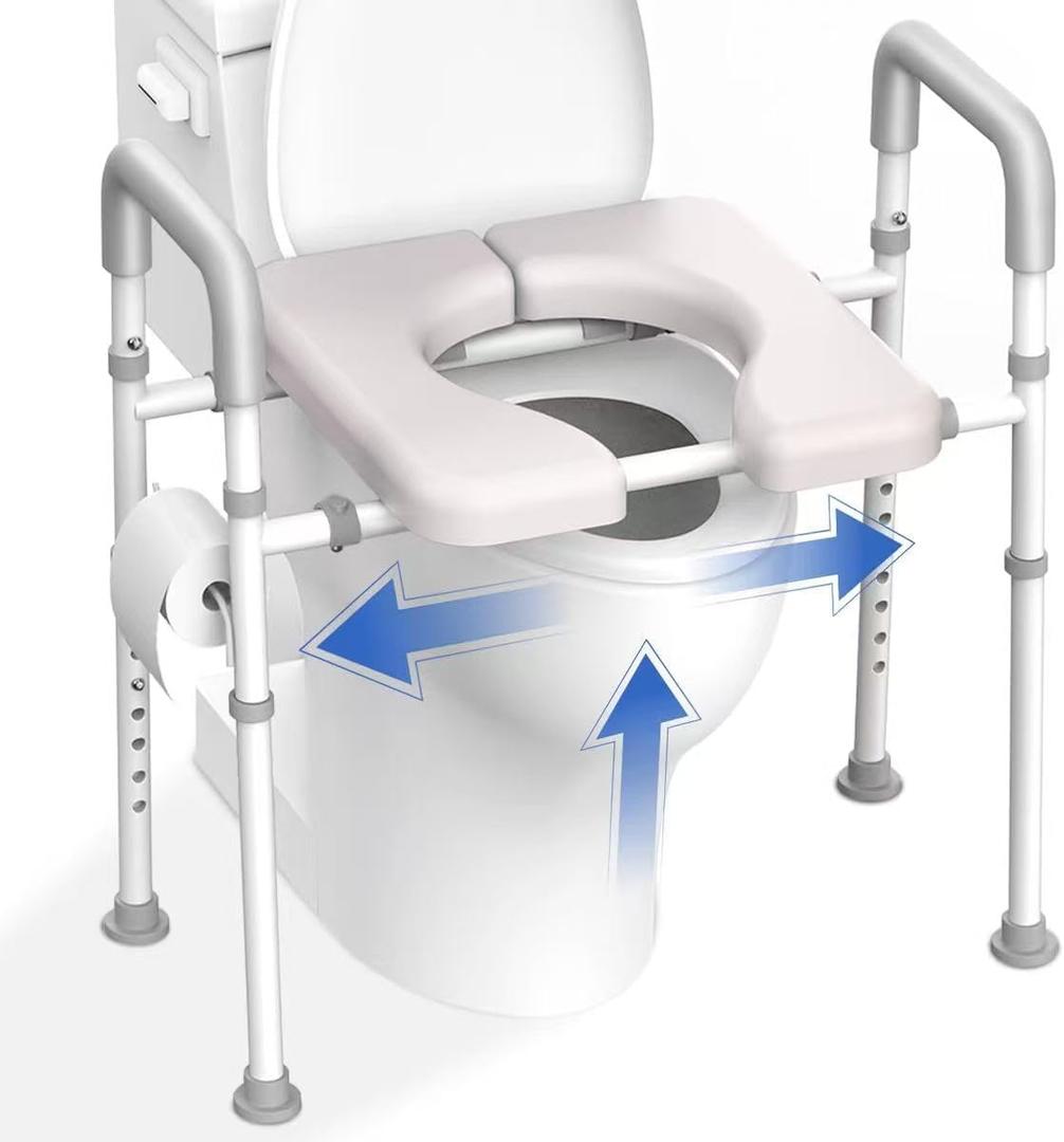 Raised Toilet Seat with Handles - Width & Height Adjustable Toilet Seat Risers for Seniors, Heavy Duty Handicap Toilet Riser, Fit Any Toilet, Up to 400lbs