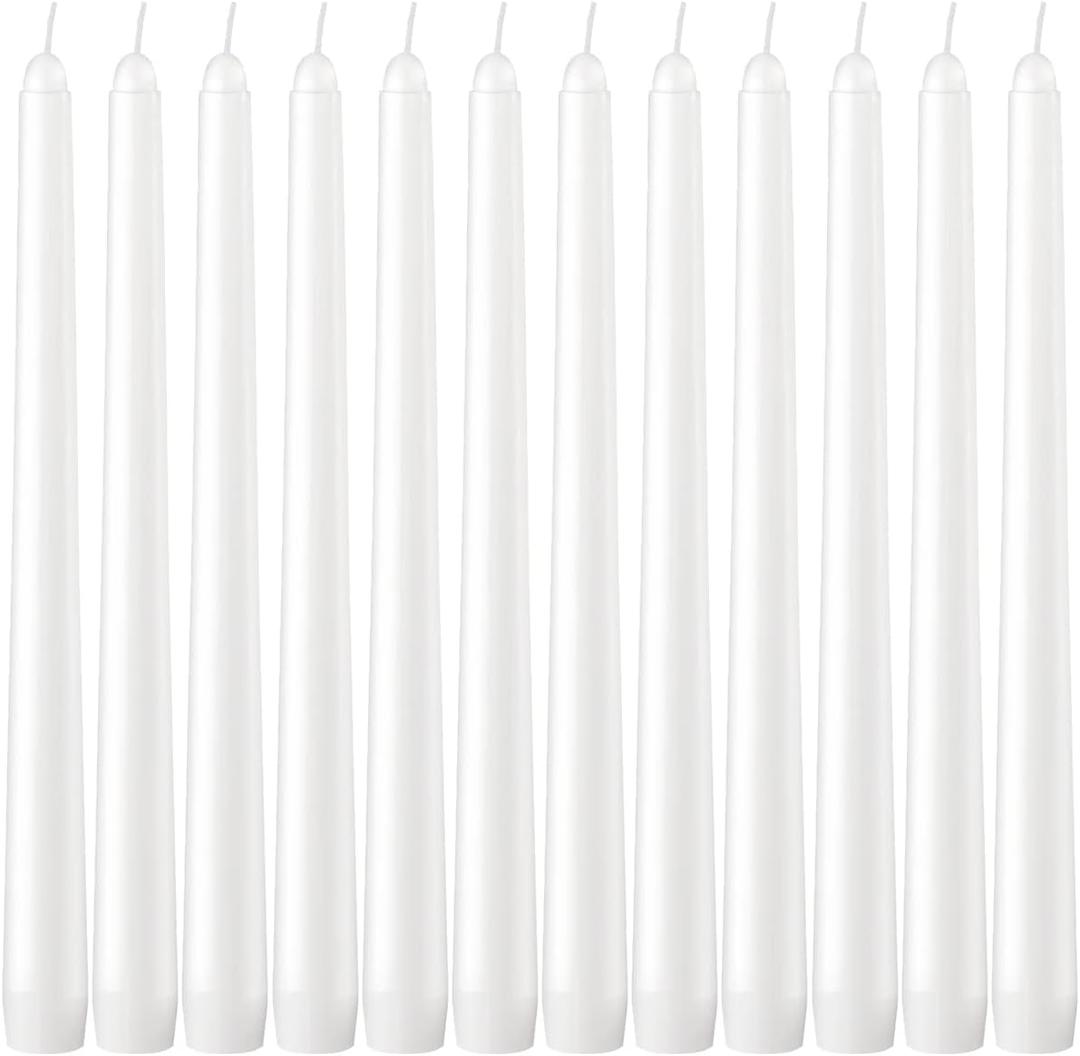 Dripless Taper Candles - Unscented White Candles Bulk - Candle Sticks Long Burning 7.5-8 Hours - for Candlesticks, Dinner Table, Vigil, Advent, Christmas, Thanksgiving, Kwanzaa - 12 Pack,10 Inch Tall
