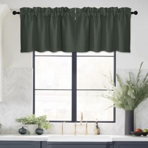 NICETOWN 2 Panels Christmas Valances for Windows for Kitchen Blackout Thermal Insulated Valance for Bathroom/Office Short Window Covering for Bedroom, 42 Inch Wide by 16 Inch Long, Dark Mallard