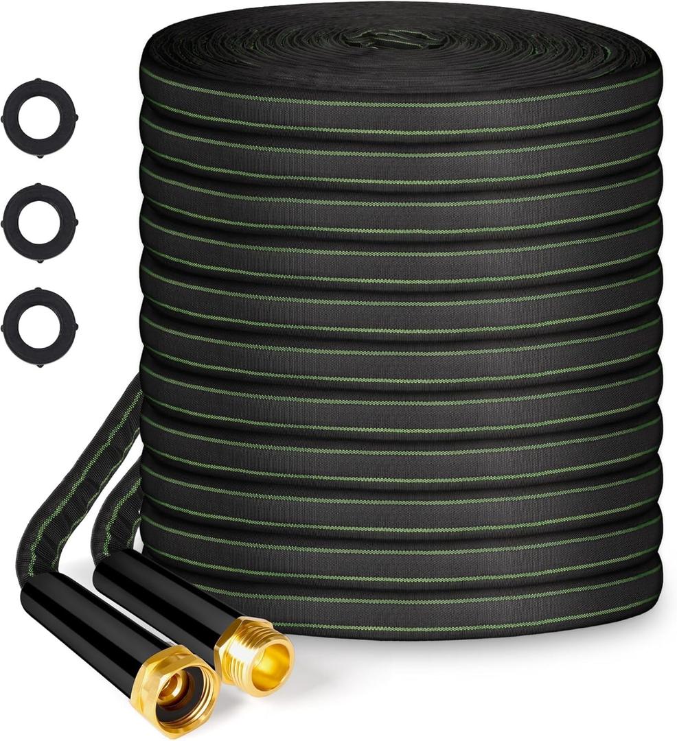 Garden Hose 75ft Flexible Water Hose Non-Expandable High Pressure Kink-Free Leakproof Durable Portable Lightweight Outdoor Yard Lawn Black Fabric Watering Hose with 3/4" Aluminum Fittings
