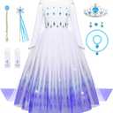 Girls Princess Costumes Snow Queen Princess Dresses Fancy Dress Up Clothes for Halloween Snow Party Cosplay, White (4T-4/110, White(with Accessories))