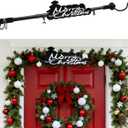 Garland Hanger for Front Door Frame, Adjustable Width 35"-46" Heavy-Duty Garland Door Hanger for Christmas Wreaths Lights Decoration with Merry Christmas Sign/No Nails or Screws
