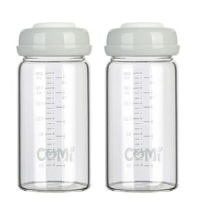COMI Wide Neck Glass Breastmilk Collection n Storage Bottle, 8oz with Screw Ring Sealing Disk; Re-markable Sealing Disc. BPA Free, Fits Breast Pumps & Nipples (2 Gray Lids)