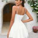 Summer Strap Lace Mini Dress Square Neck Ruffle A Line Swing Beach Sundress for Women 2025