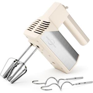 Hand Mixer Electric Handheld, 5-Speed 200W Electric Mixer with Stainless Steel Beaters, Dough Hooks, Portable Hand Mixer, WESTCOOKAID Turbo Ultra Power+ Eject Button for Cakes Eggs, Beige