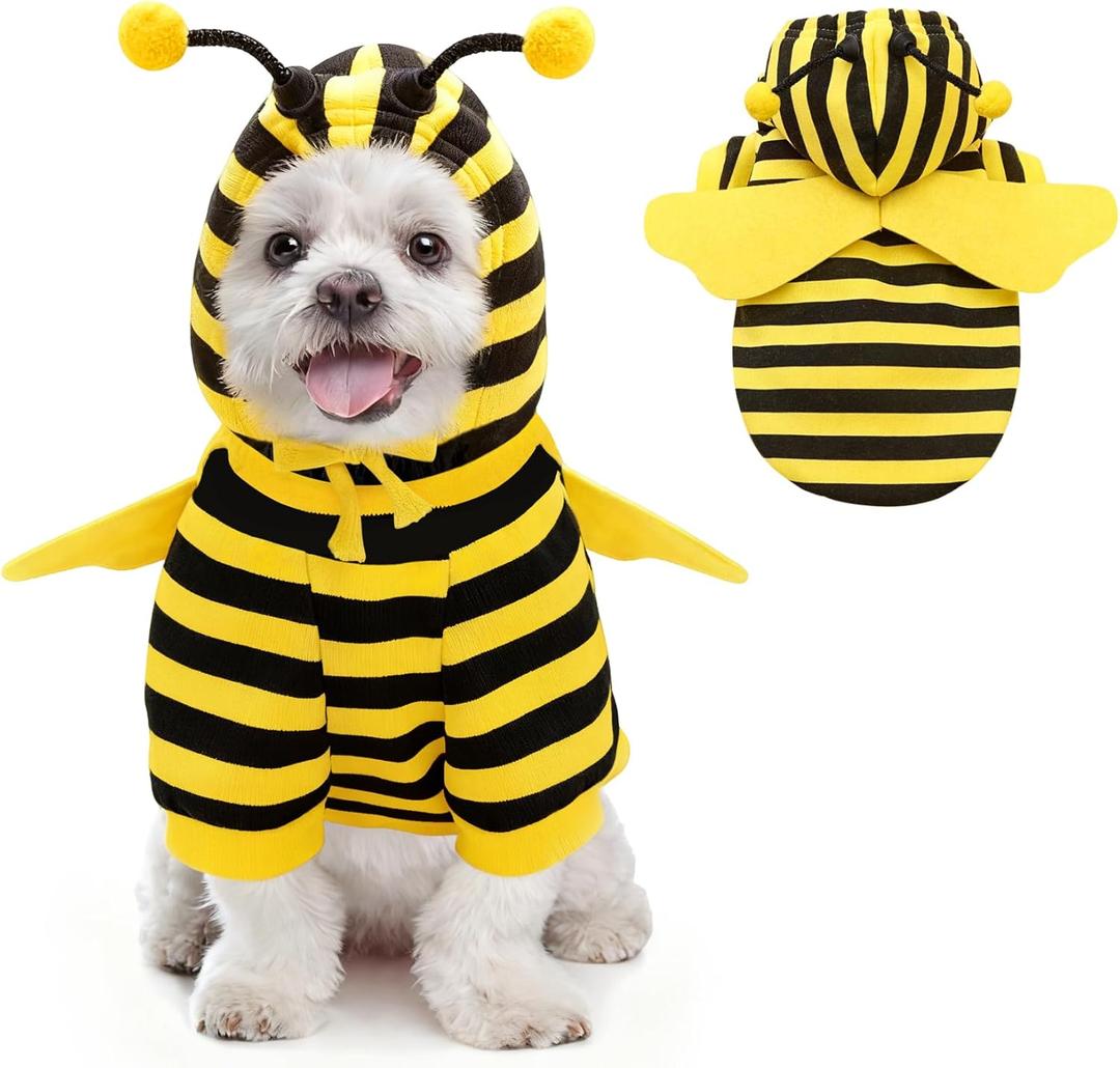Idepet Halloween Pet Bee Costume, Dog Hoodie Cat Outfit Cute Cosplay Puppy Clothes Funny Bumble Bee Pet Apparel for Small Dogs and Cats (Medium)