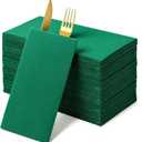100 Pack 17"x12" Disposable Dinner Napkins Linen Feel Paper Napkins Pre-Folded with Built-in Flatware Pocket for Wedding Party Kitchen