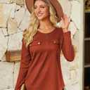 GRACE KARIN Waffle Knit Tops for Women, Long Sleeve Shirts Dressy Casual Tunic Tops, 2025 Fall Work Blouses with Zipper (XX-Large, Caramel)