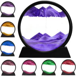 rysnwsu 3D Dynamic Sand Art Liquid Motion, Moving Sand Art Picture Round Glass 3D Deep Sea Sandscape in Motion Display Flowing Sand Painting Relaxing Desk Toys (Purple, 7'')