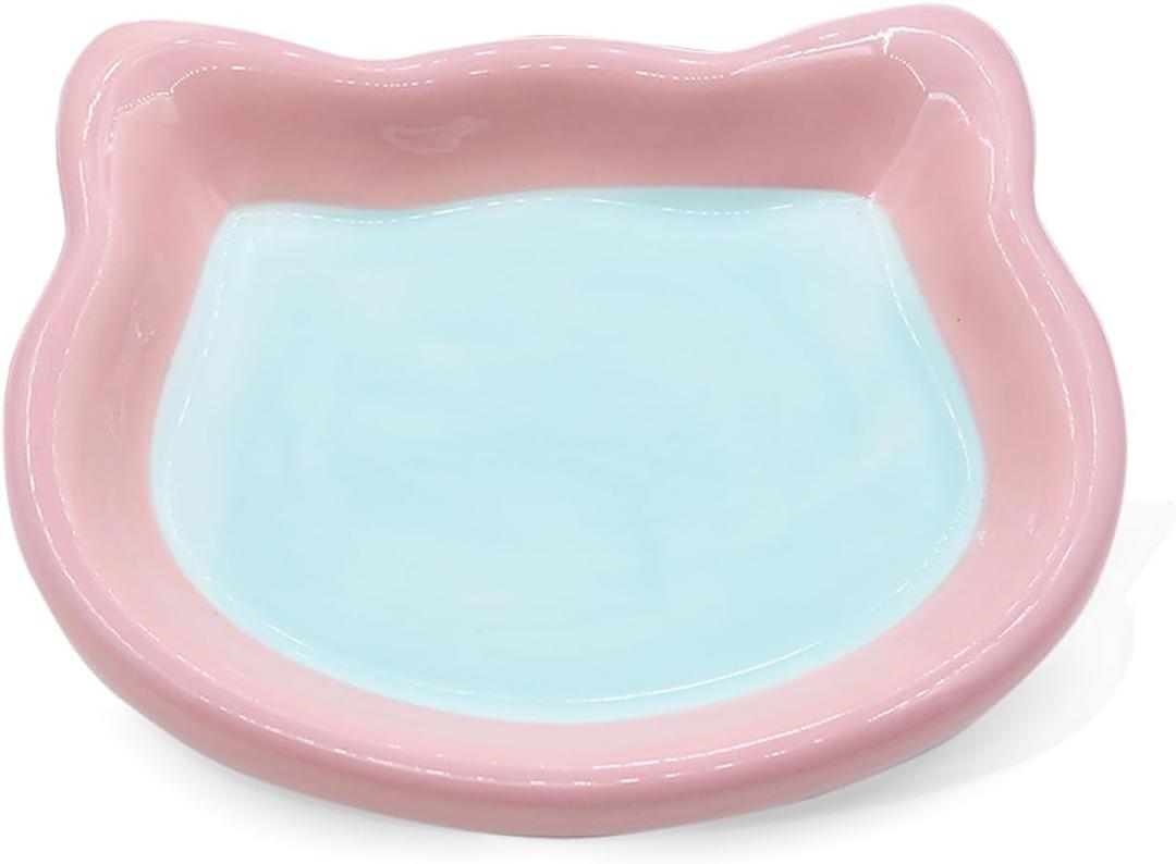 Ceramic Cat Head Shaped Pet Bowl Pink and Blue Food and Water Dish for Cats and Small Dogs, Easy to Clean and Durable, Minimalist Design