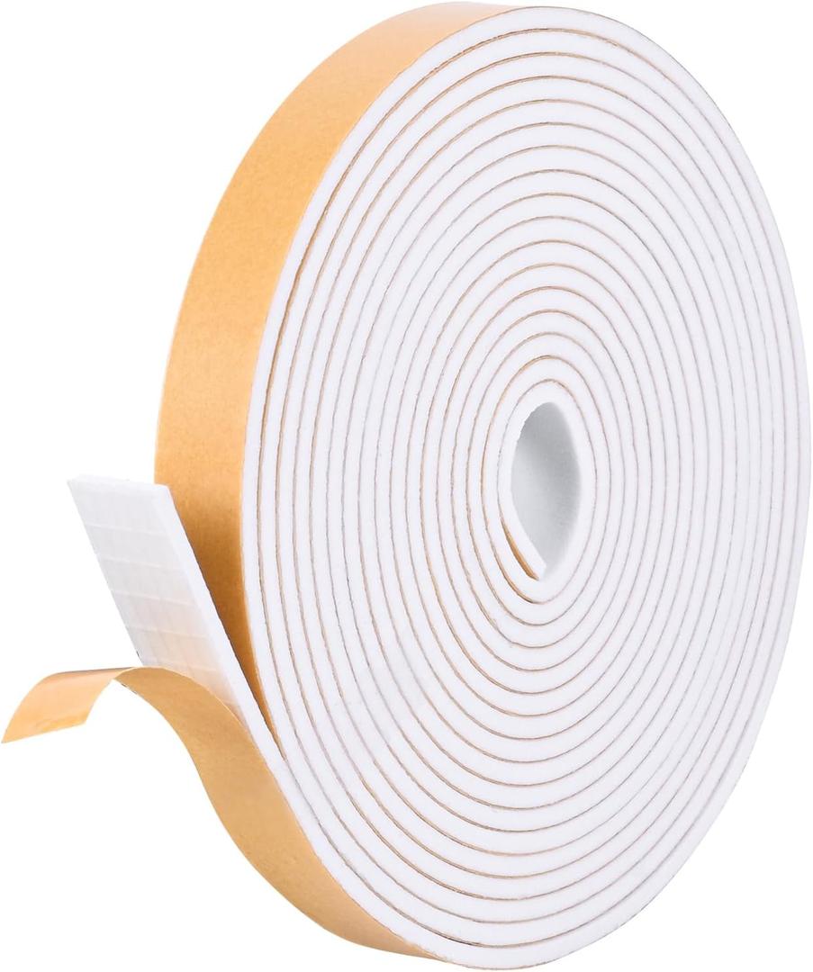 Kikerike Self Adhesive Foam Tape Weather-strip 1/2in x 1/8in x 26Ft High Density Foam Insulation Strips Seal Weather Stripping with Strong Adhesive for Door and Window Sound Isolation Soundproofing