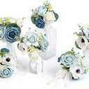 Ling's moment Dusty Blue Wedding Table Centerpieces Mini Bridesmaid Bouquets Set of 6 Light Blue Rose Bouquets Pre-Made Floral Wedding Centerpieces for Reception Decor (Dusty Blue)