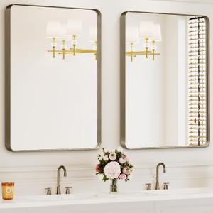 Bathroom Mirrors for Over Sink,2Pcs 24x36Inch Vanity Mirrors for Wall,Bronze Metal Frame Rectangle Mirrors for Bathroom, Farmhouse,Restroom,Hangs Horizontally or Vertically