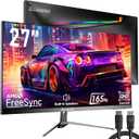 memzuoix 27 inch Gaming Monitor, QHD 25601440p, 144Hz/165Hz 100% sRGB, 1ms, FreeSync, HDMI&DisplayPort2, Built-in Speakers and LED Rainbow Light, VESA Mountable, Black