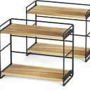 SRIWATANA 2 Pack Bathroom Counter Organizer, 2 Tier Countertop Organizers, Kitchen Counter Shelf Spice Rack Countertop Storage Wood Shelf - Carbonized Black
